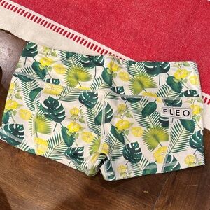 Fleo Leafy Green and Yellow Shorts Low Rise Contour